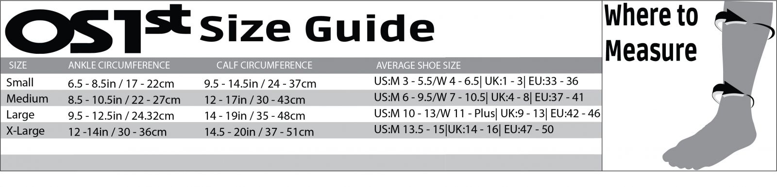 OS1st Calf Sleeve Size Guide